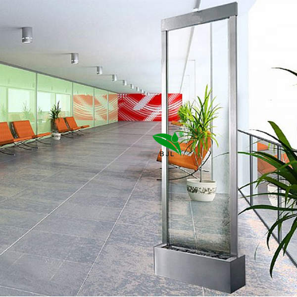 indoor artificial glass waterfall wall water feature hotel decoration