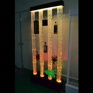 restaurant home bar furniture led glowing acrylic red wine shelves display cabinet with water bubble tube lamp