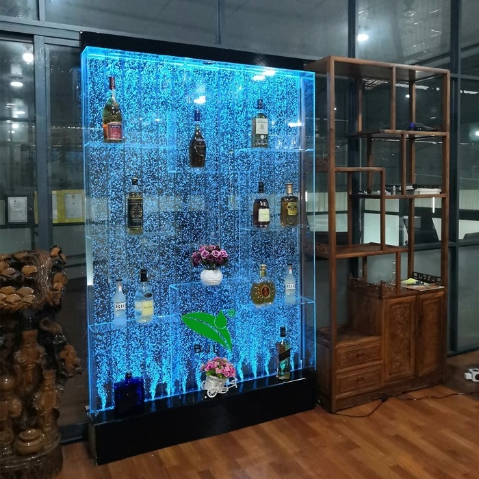 restaurant home bar furniture color changing LED lighting water bubble wall acrylic bar wine cabinet