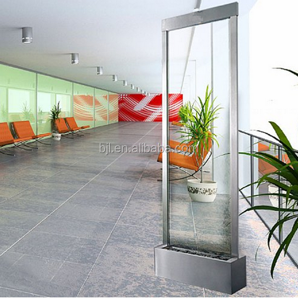 indoor artificial glass waterfall wall water feature hotel decoration