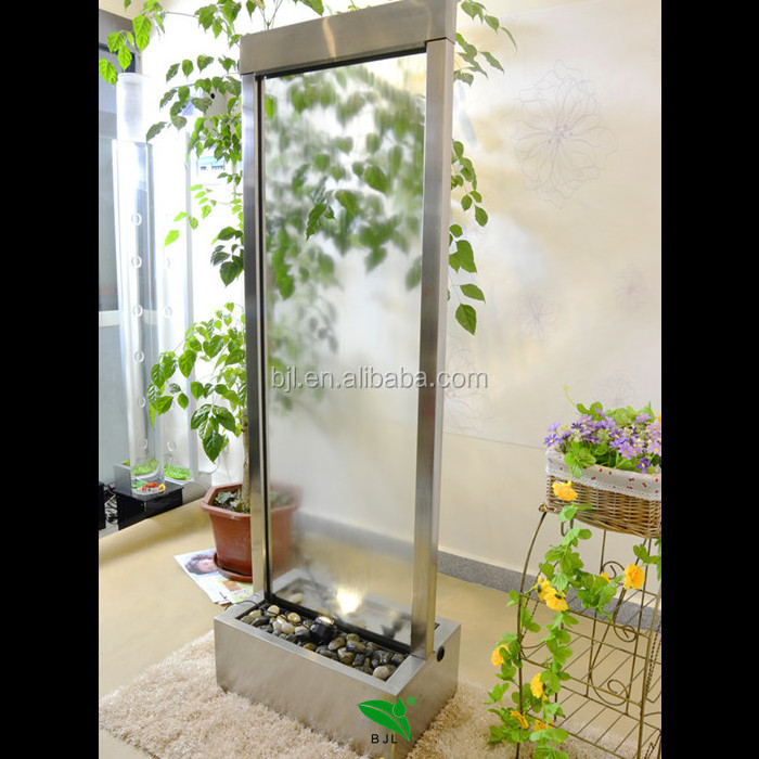 indoor artificial glass waterfall wall water feature hotel decoration