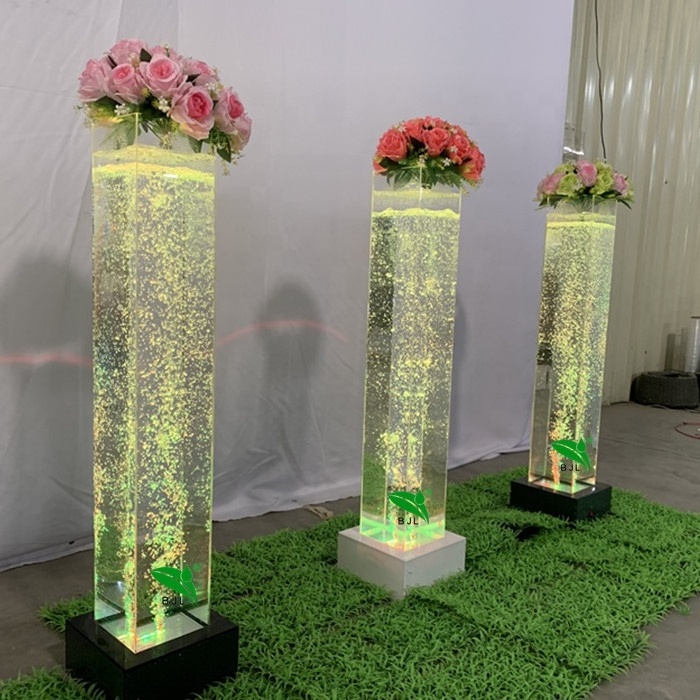 RGB led water bubble aquarium acrylic flower pillar hotel restaurant furniture