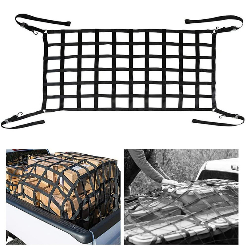 Car Trunk Rooftop Net Mesh Cargo Net Heavy Cargo Truck Trailer Dumpster Extend Mesh Covers Luggage Nets With 4 Fixed Belt