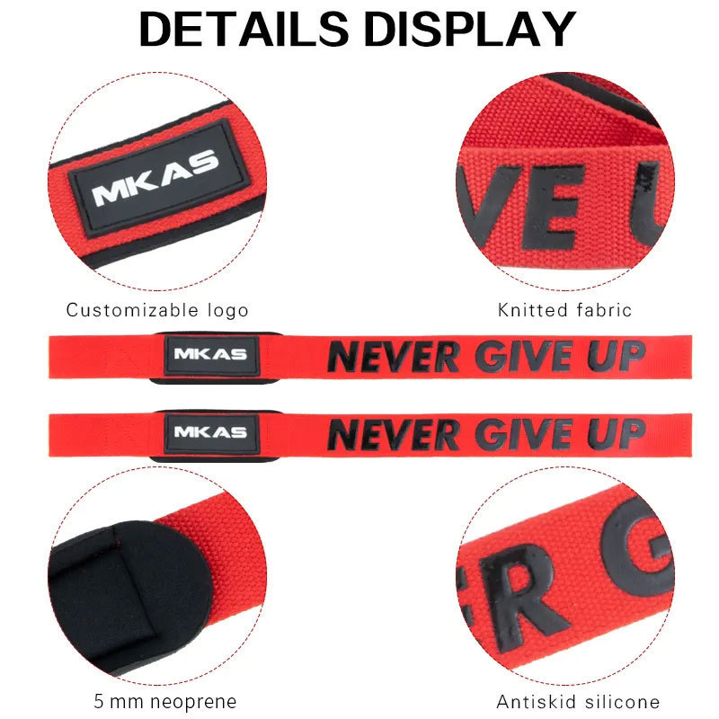 Custom Printing Logo Adjustable Gym Fitness Weight Lifting Straps Bodybuilding Workout Wrist Straps