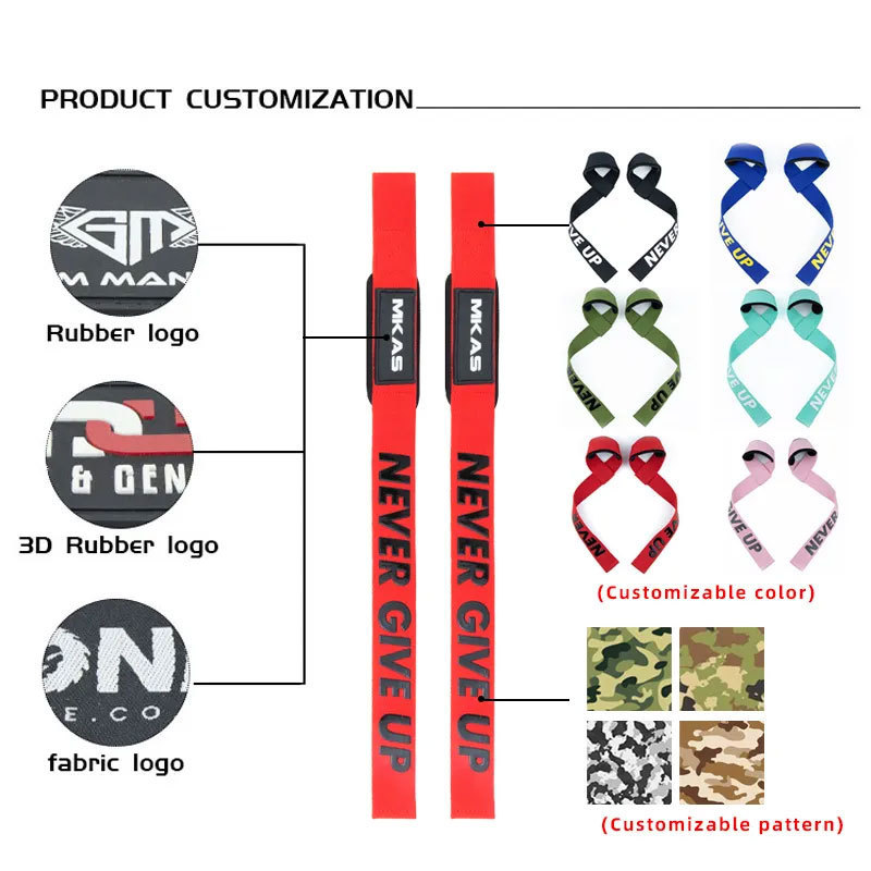 Custom Printing Logo Adjustable Gym Fitness Weight Lifting Straps Bodybuilding Workout Wrist Straps