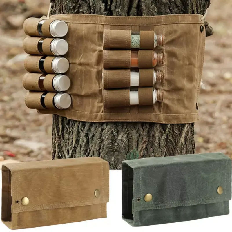 Outdoor Camping Spice Kit Waterproof Waxed Canvas Storage Bag Seasoning Bottle Custom Logo Bottle Holder