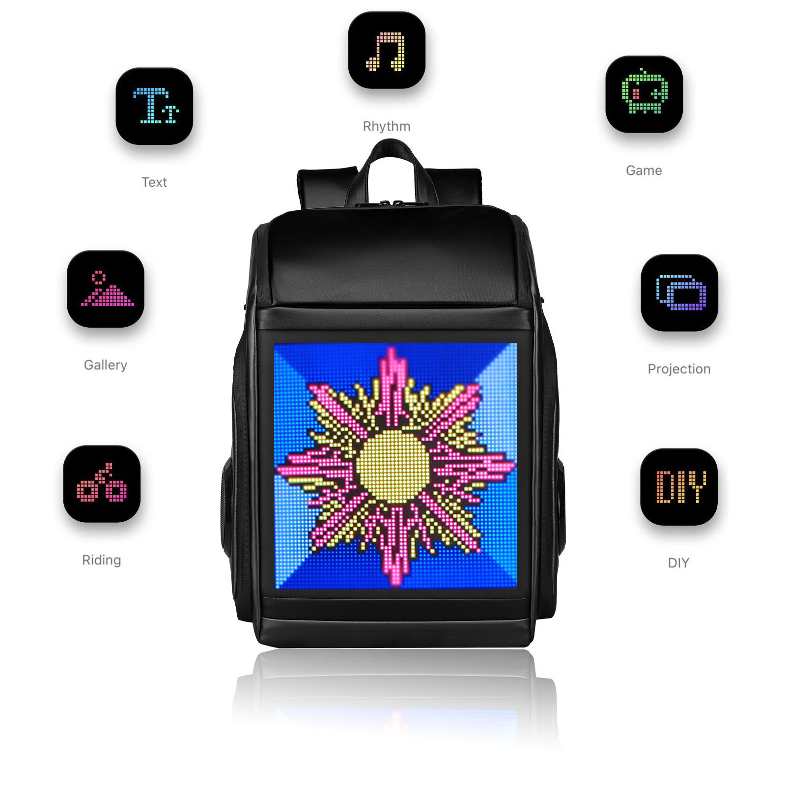 GM Wholesale New Arrival Bluetooth Waterproof Multi Function DIY Custom Oxford Material Smart Music LED Backpack With Speaker