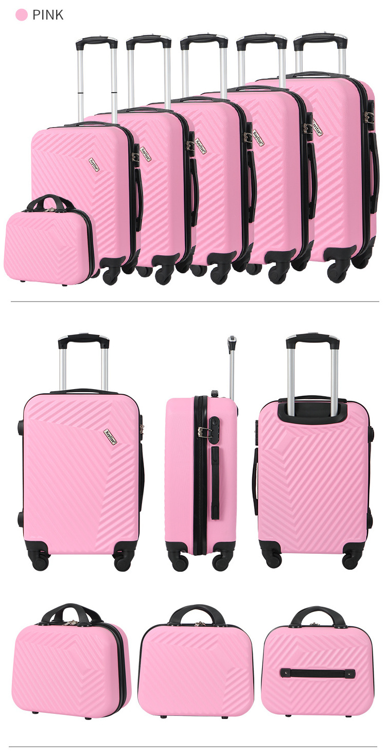 Lightweight colorful lady suitcase ABS travel time luxury pink luggage sets with spinner wheel