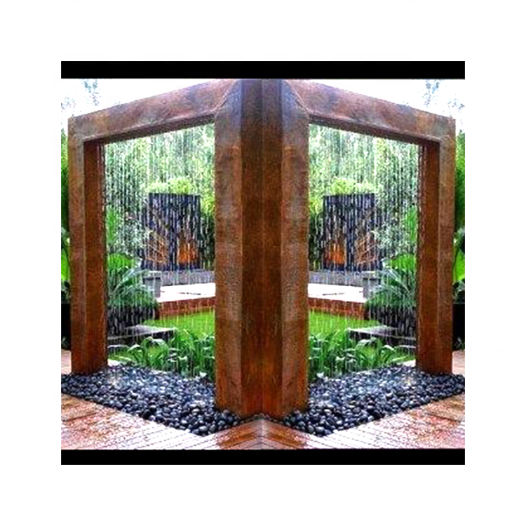 Custom Outdoor Fountains Landscape Stainless Steel And Corten Sheet Artificial  Waterfall