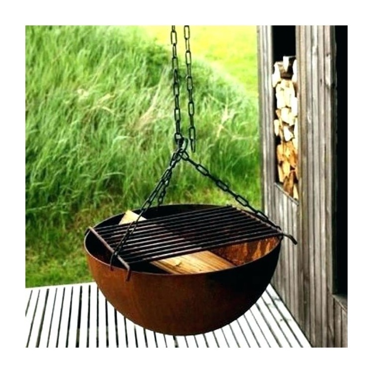 Custom Corten Steel Hanging Fire Pit  Outdoor Decorate Hanging Corten Fire Bowl Furniture