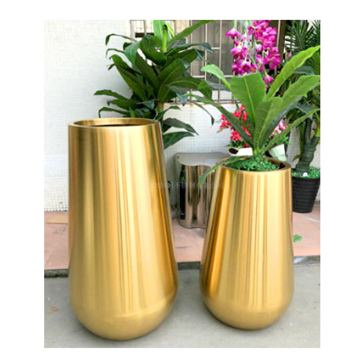 Luxury Indoor Steel Tall Gold Large Flower Vase / Golden Stainless Steel Flower Vase / Plant Pot