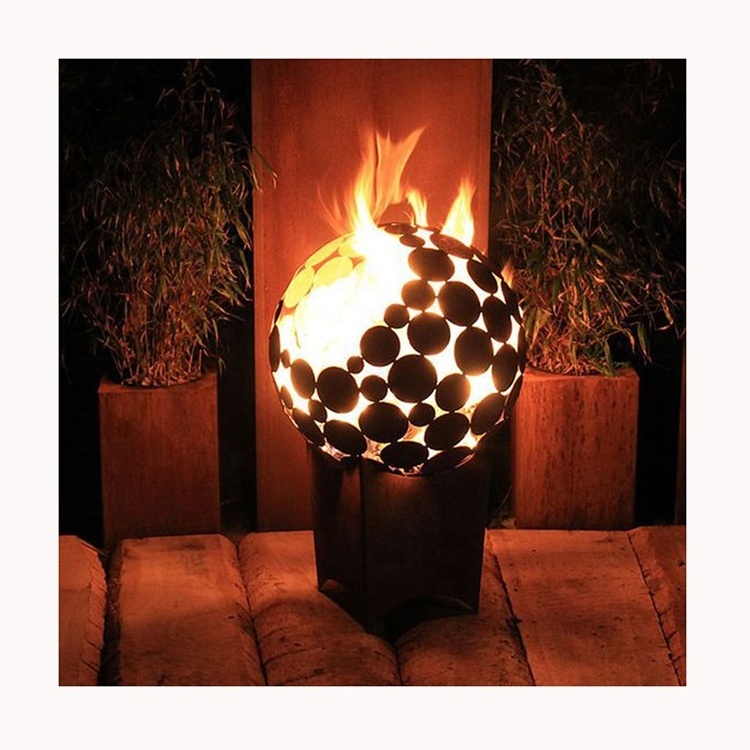 Customized Spherical Brazier Metal Art Wood Burning Brasero Corten Decorative  Garden Outdoor Rusted Brasero Firebowl Firepit