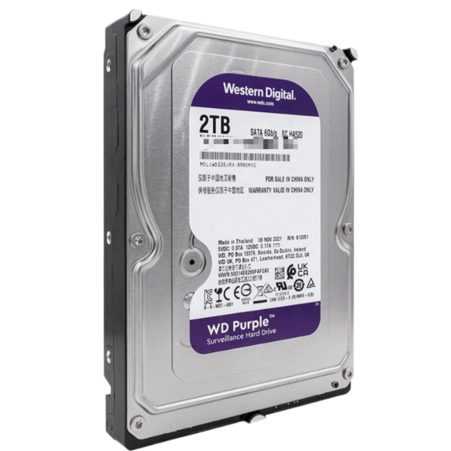 WD 3.5 inch SATA CMR 64MB Up to 64 HD cameras 8 drive bays Purple Surveillance Hard Drive 2TB WD23PURZ