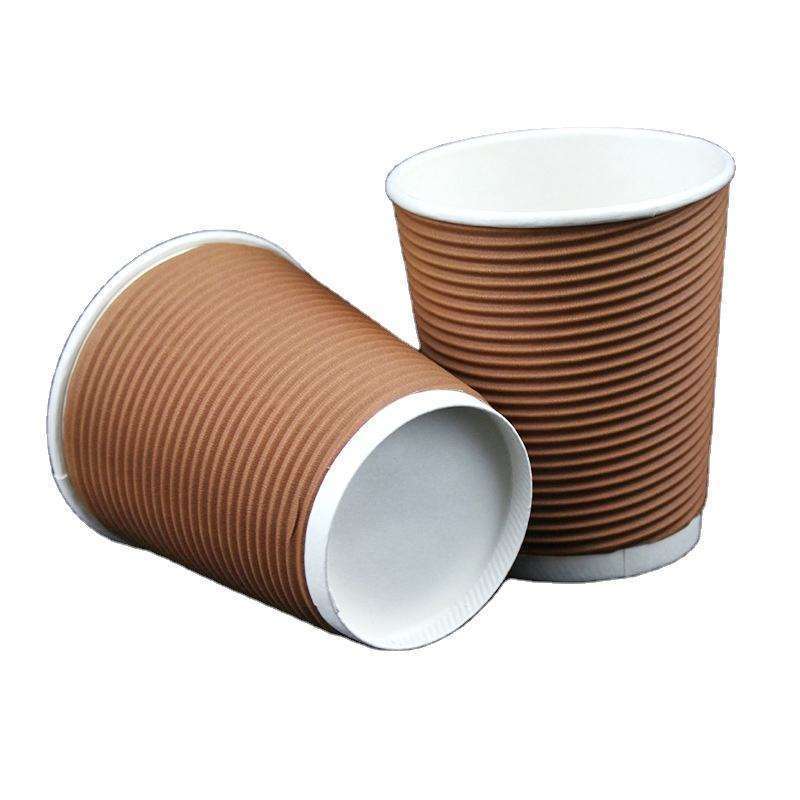 Biodegradable Insulated Take Away Ripple Paper Cold Drink Coffee Cups Disposable With Lid