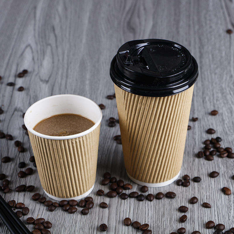 Biodegradable Insulated Take Away Ripple Paper Cold Drink Coffee Cups Disposable With Lid