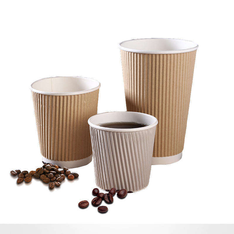 Biodegradable Insulated Take Away Ripple Paper Cold Drink Coffee Cups Disposable With Lid