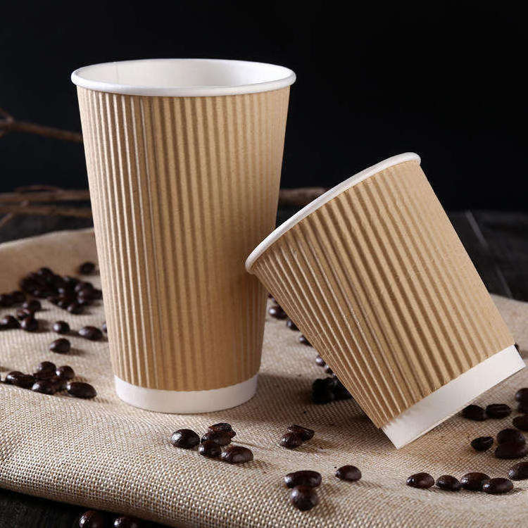 Biodegradable Insulated Take Away Ripple Paper Cold Drink Coffee Cups Disposable With Lid