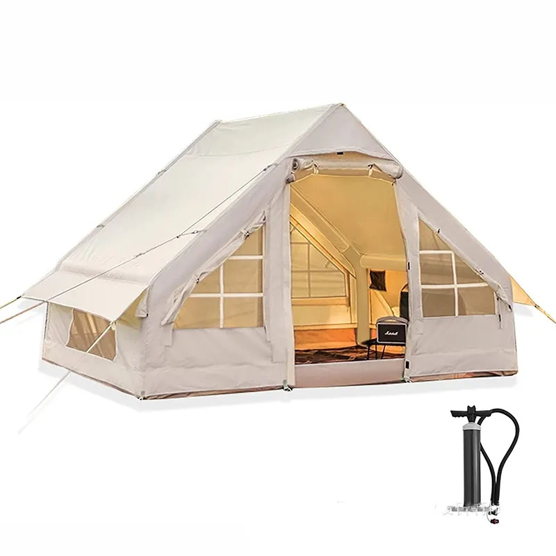 Outdoor Camping Inflatable House Tent Canvas or Oxford Family Part Tents for 3-4 Person