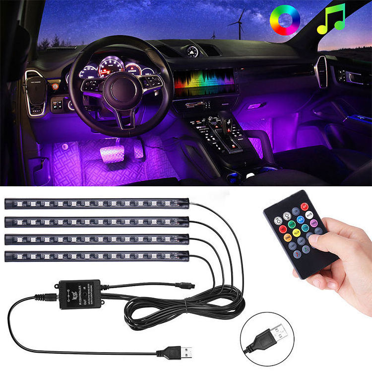 5V 12V RGB Car LED USB Interior Ambient Lights Automobile Lamp with Remote Controller 20keys Symphony Mood Atmosphere Light