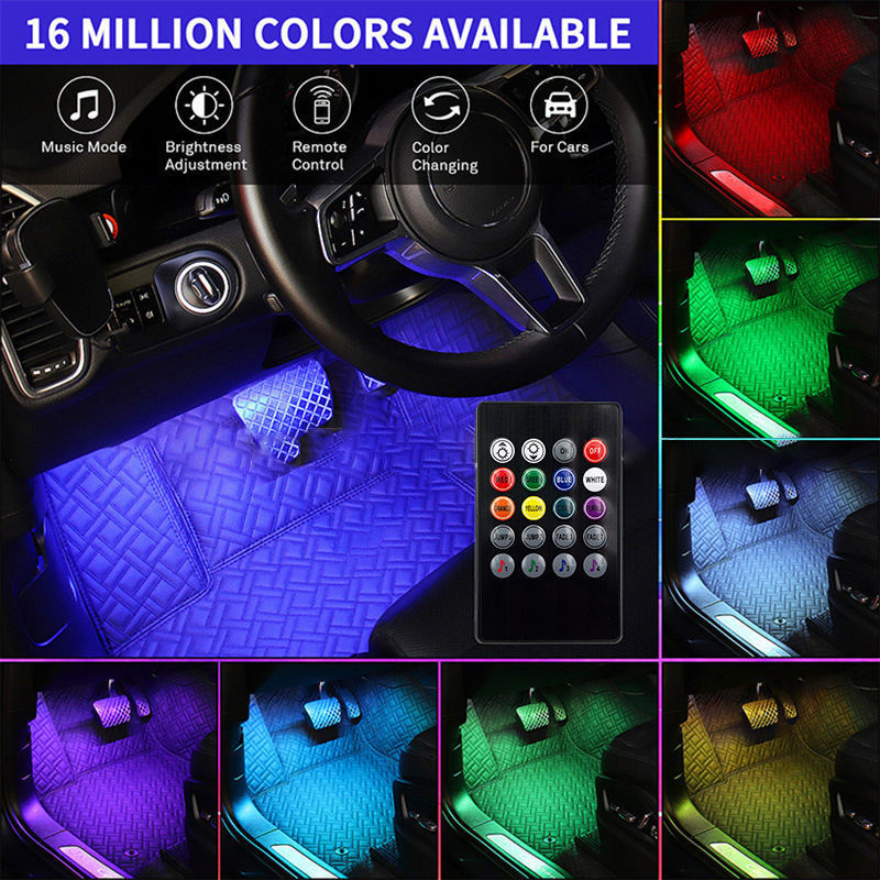 5V 12V RGB Car LED USB Interior Ambient Lights Automobile Lamp with Remote Controller 20keys Symphony Mood Atmosphere Light