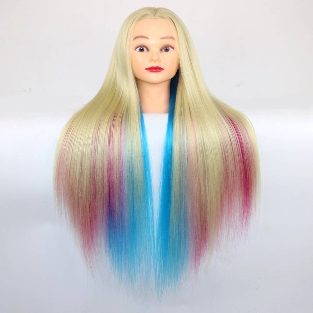 Factory Wholesale Afro Silky Straight Training Manikin with Hair Synthetic Doll Rainbow Training Mannequin Head