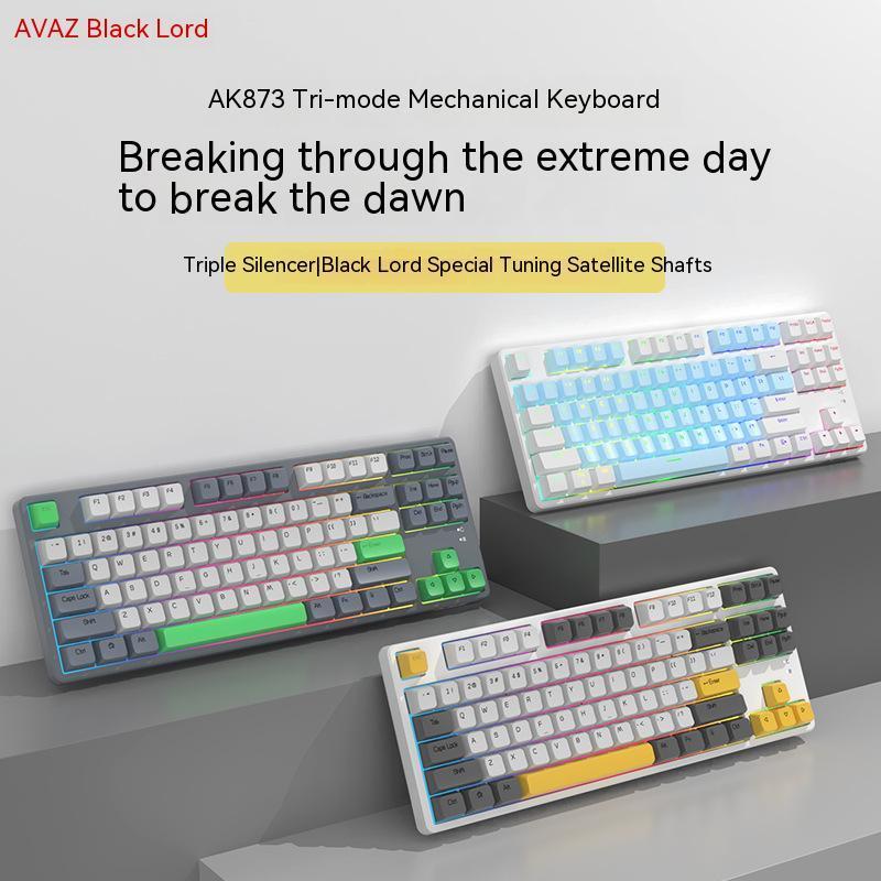 Ajazz AK873 RGB Lighting Hot Swap Wireless BT Mechanical Gaming Keyboard For Windows Mac three mode