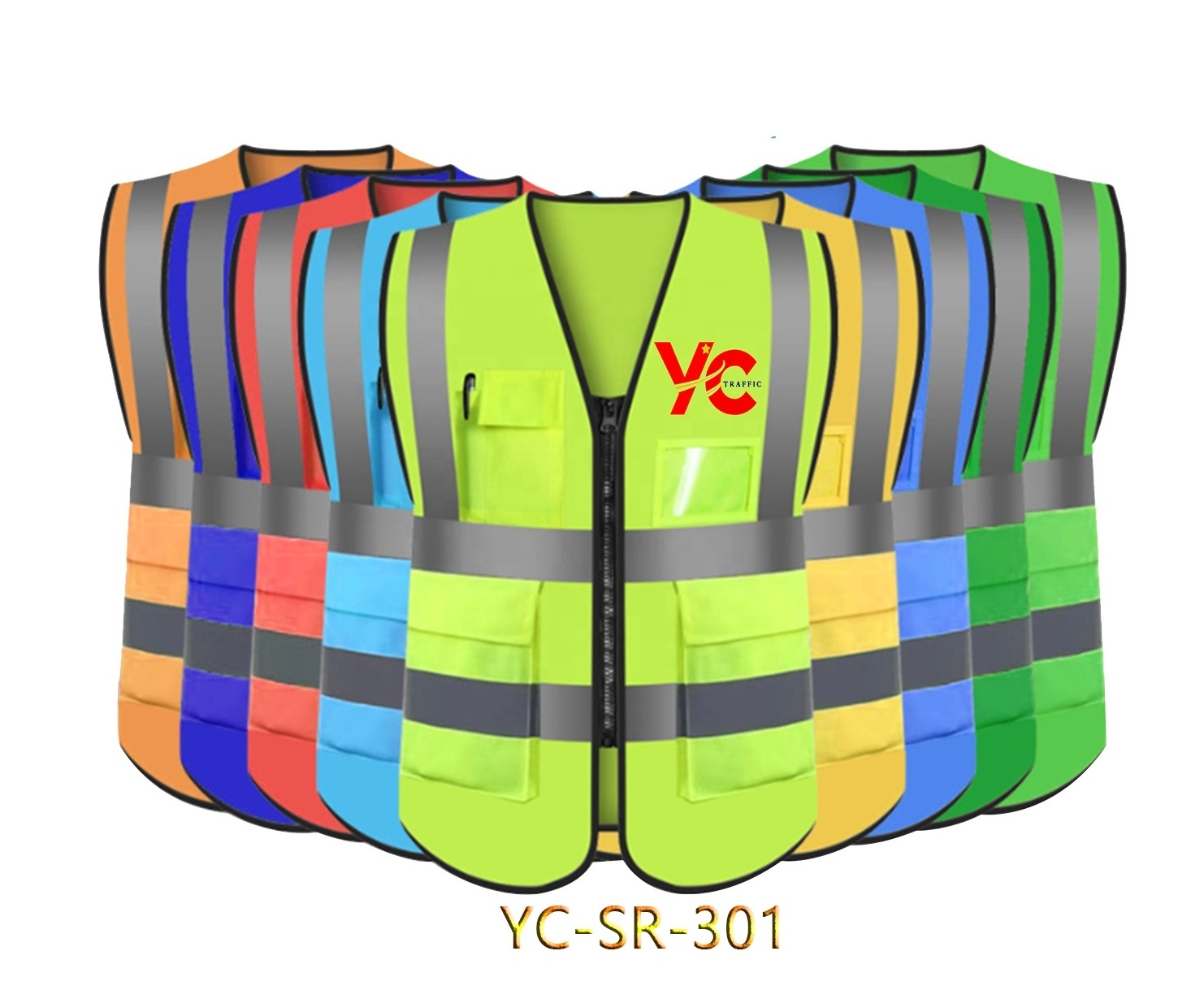 Construction Mens Hi-viz Black And Yellow And Orange Custom Customised Reflective Safety Work Vest With Logo With Pockets