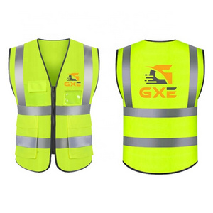 Construction Mens Hi-viz Black And Yellow And Orange Custom Customised Reflective Safety Work Vest With Logo With Pockets