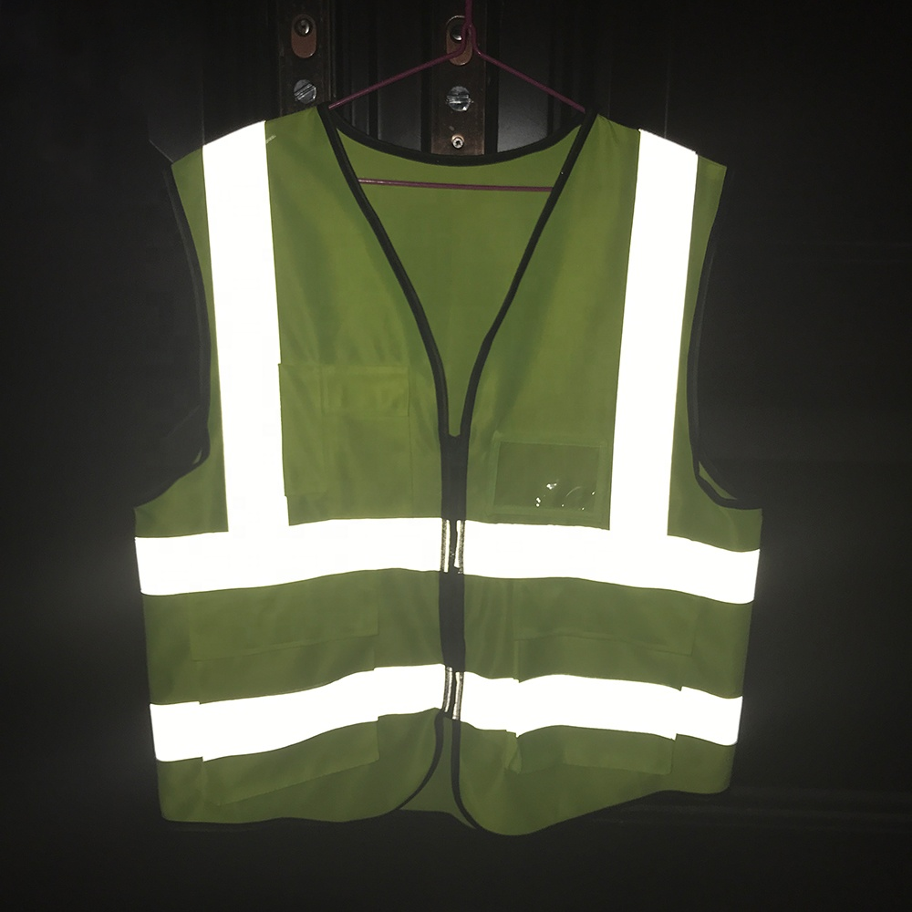 Customized logo 100% Polyester red running reflective  telephone vest front zipper cheap safety vest