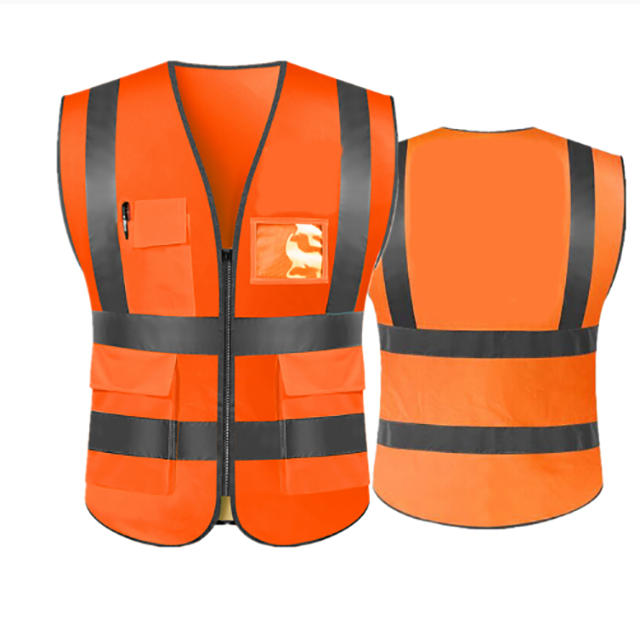 Customized logo 100% Polyester red running reflective  telephone vest front zipper cheap safety vest