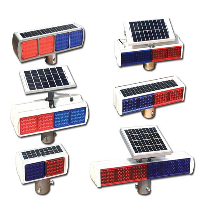 Four sides red and blue solar traffic signal  warning strobe light Four sides warning strobe lights LED Solar Warning Light