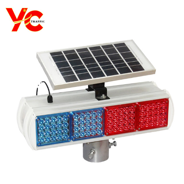 Four sides red and blue solar traffic signal  warning strobe light Four sides warning strobe lights LED Solar Warning Light