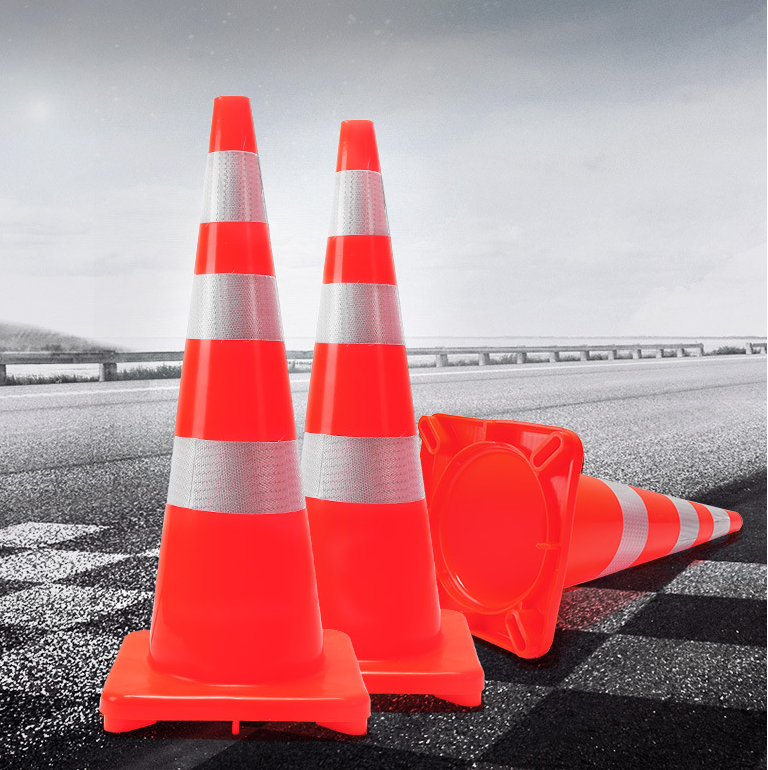 Hot sale colored flowing base PU traffic cone for safety PVC Safety Cones 47cm Orange Reflective Traffic Road Cones