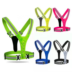 Outdoor High Visibility Elastic Strap Belt USB Rechargeable LED Light Night Running Bicycle Cycling Reflective Safety Vest