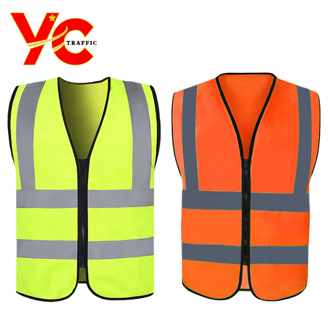 Customized logo 100% Polyester red running reflective  telephone vest front zipper cheap safety vest