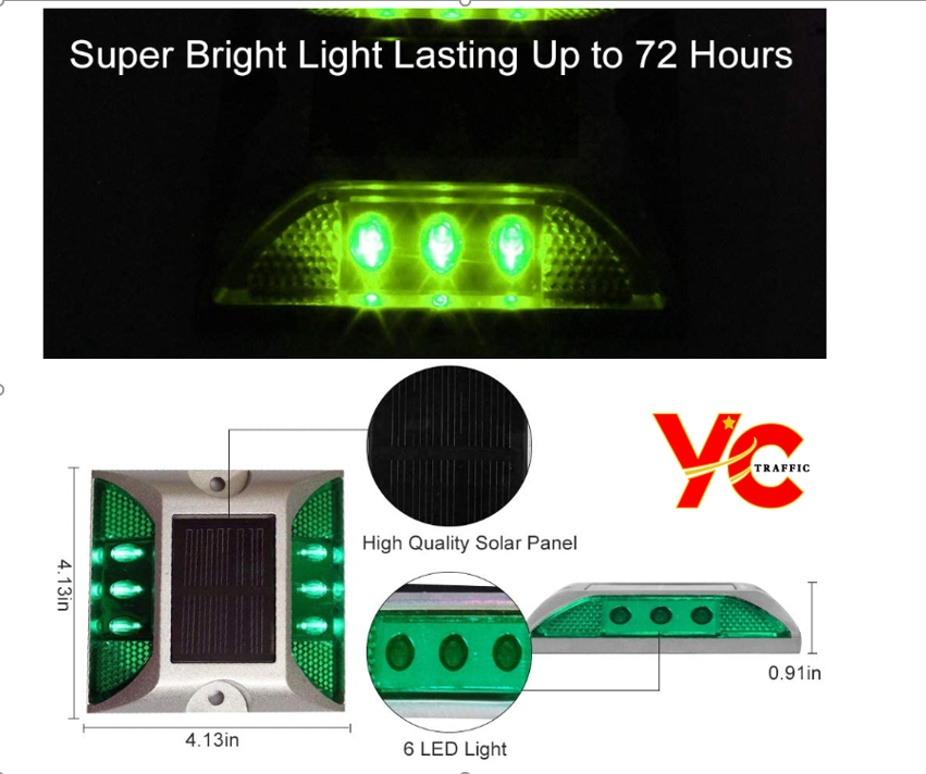 Outdoor uken traffic signal light road 6 led solar spike light  temperature controlled solar road studs