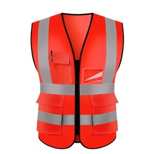 Customized logo 100% Polyester red running reflective  telephone vest front zipper cheap safety vest