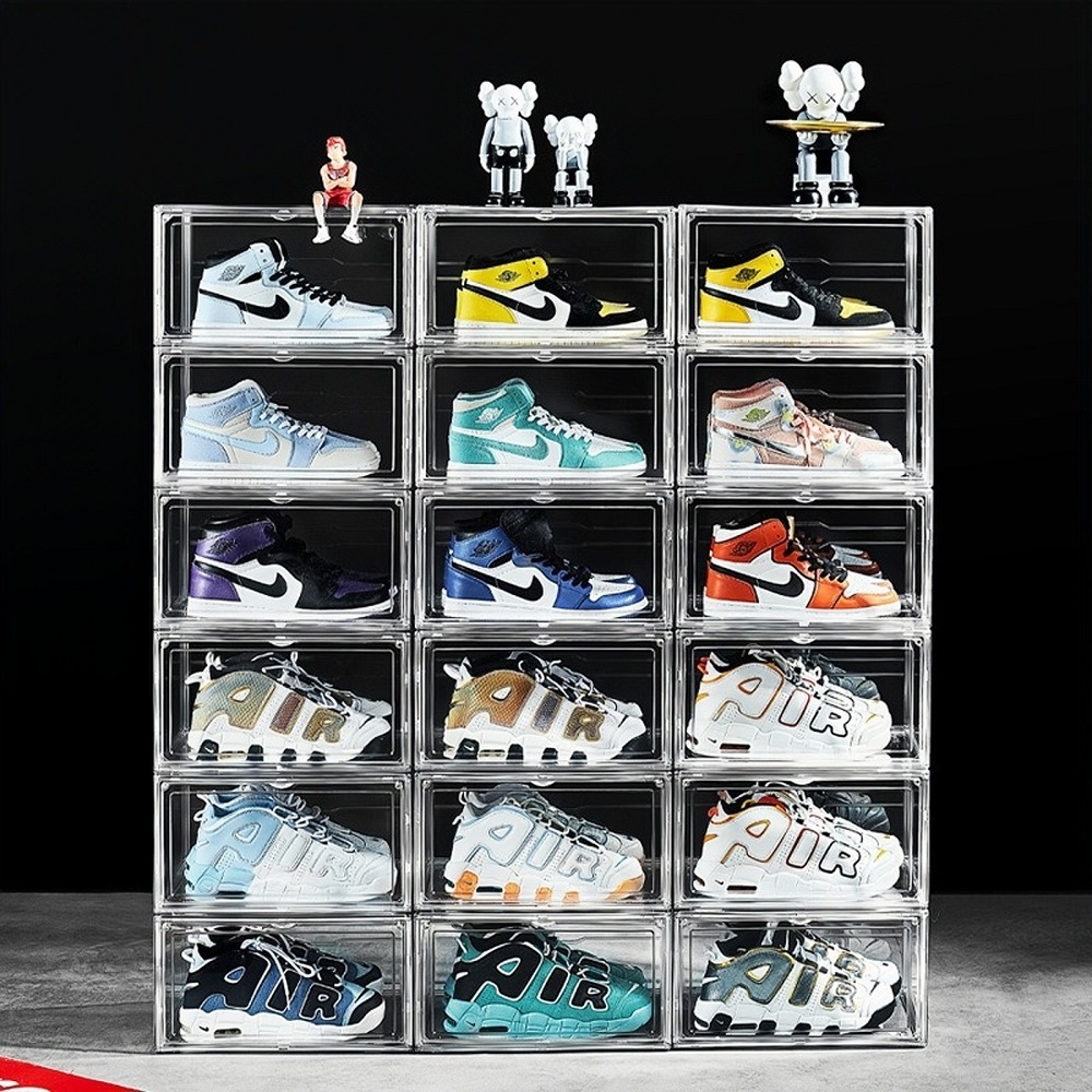 Side-Opening Shoe Storage Box for Sneakers and Shoes, Transparent Plastic Shoe Boxes with Cover