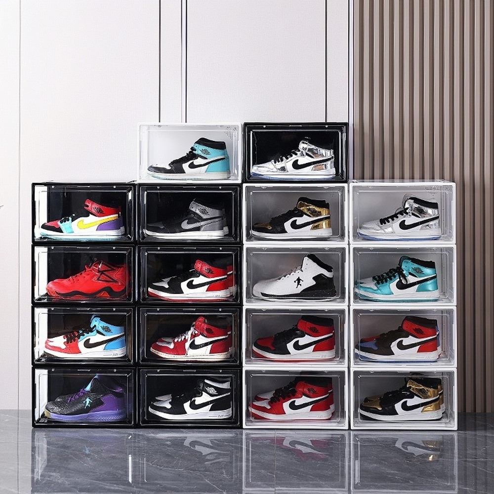 Side-Opening Shoe Storage Box for Sneakers and Shoes, Transparent Plastic Shoe Boxes with Cover