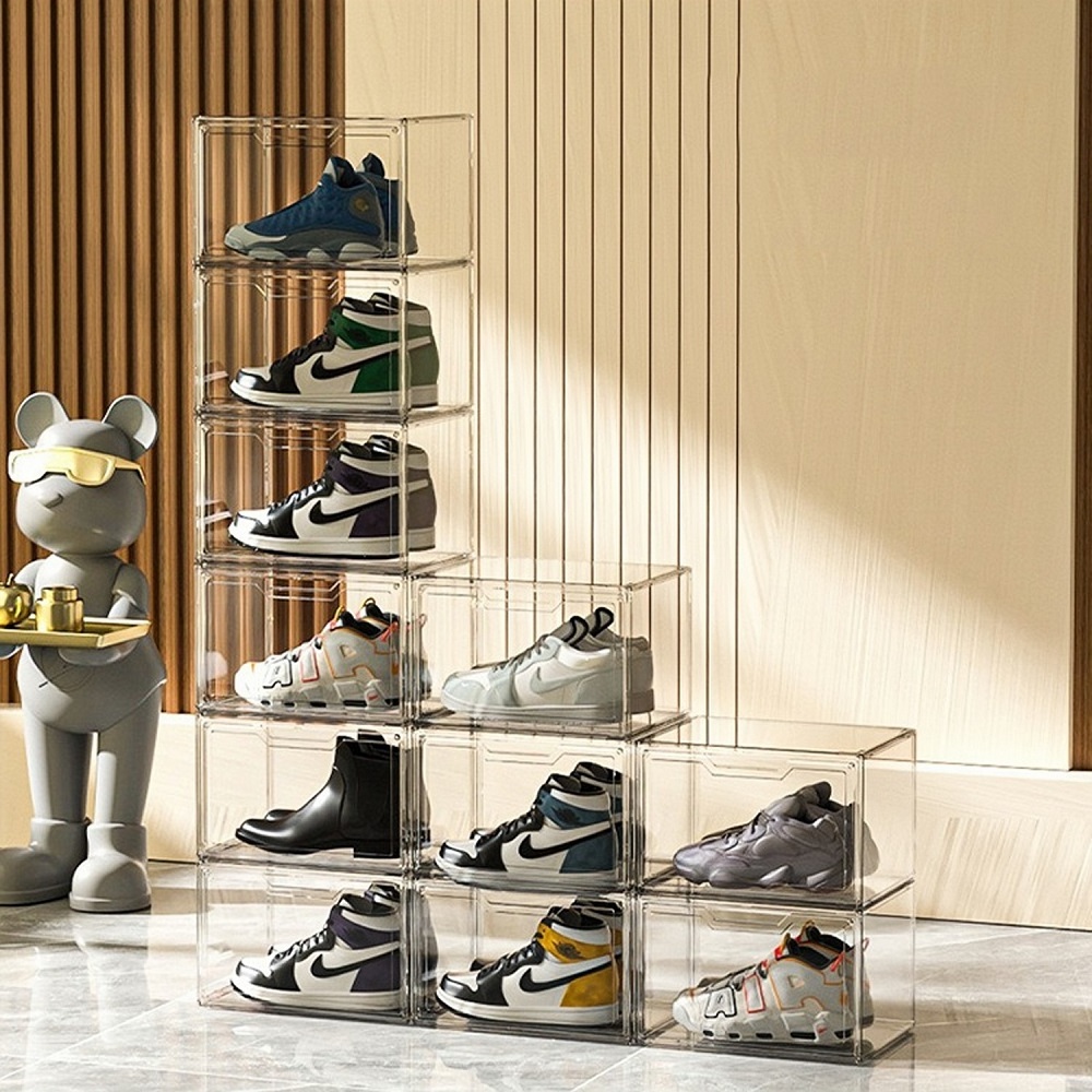 Side-Opening Shoe Storage Box for Sneakers and Shoes, Transparent Plastic Shoe Boxes with Cover