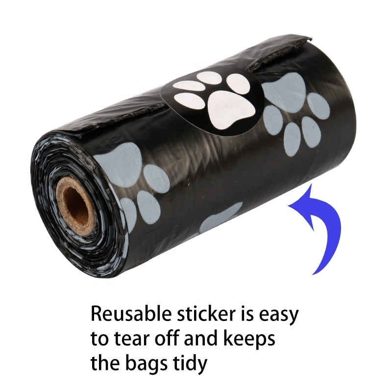 16 rolls English neutral + 1 dispenser, EPI eco-friendly and biodegradable technology black footprint dog poop garbage bags