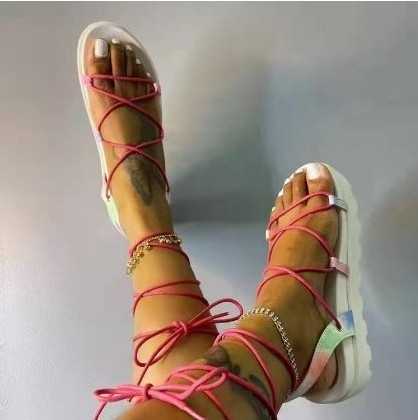 High Quality Hot Selling Women Sandals Open Toe Lace Up Anti-slip Thick Sole Platform Tie Rope Beach Sandals For Women