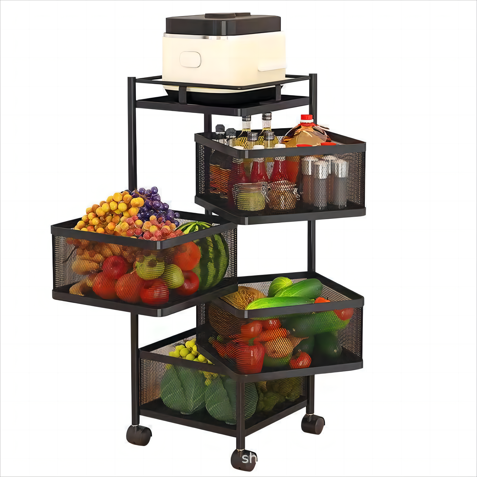 Kitchen Rotating Shelf Fruit Vegetable Storage Shelf Storage Cart with Wheels