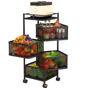 Fruit Vegetable Round Baskets Rack Movable Rolling Rotating Storage Shelf