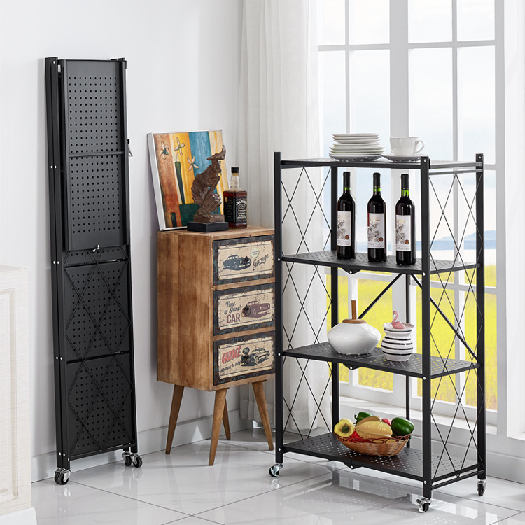 Multifunctional Metal Home Kitchen Storage Shelf Shoe Rack Home Furniture with Wheels Movable Folding Rack