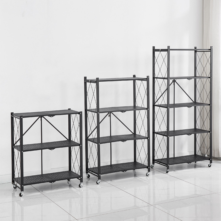 Multifunctional Metal Home Kitchen Storage Shelf Shoe Rack Home Furniture with Wheels Movable Folding Rack