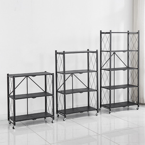 Multifunctional Metal Home Kitchen Storage Shelf Shoe Rack Home Furniture with Wheels Movable Folding Rack