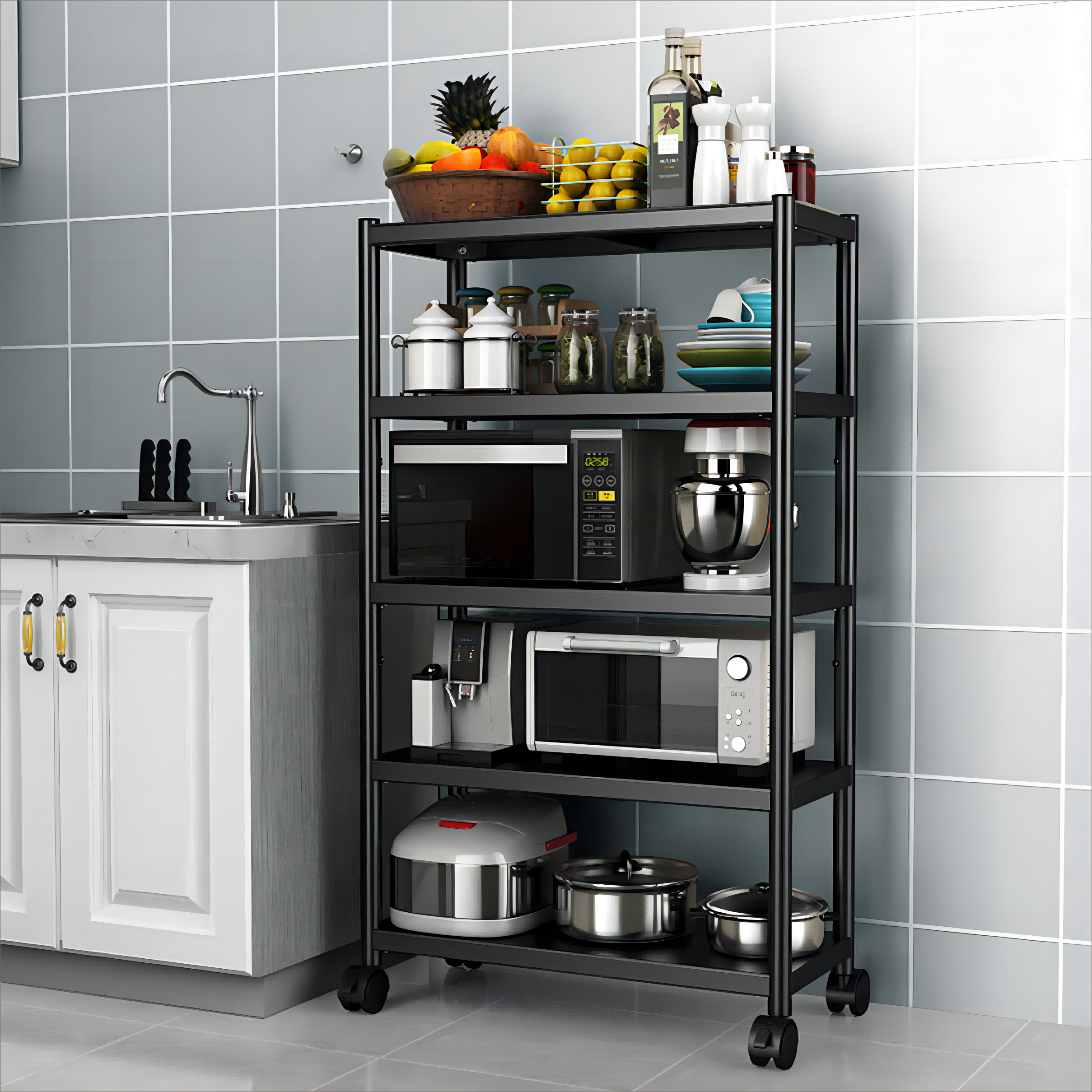 Stable Crevice Storage Rack Carbon Steel Spice Rack Narrow Cooker Holder Space-saving Movable Kitchen Shelf