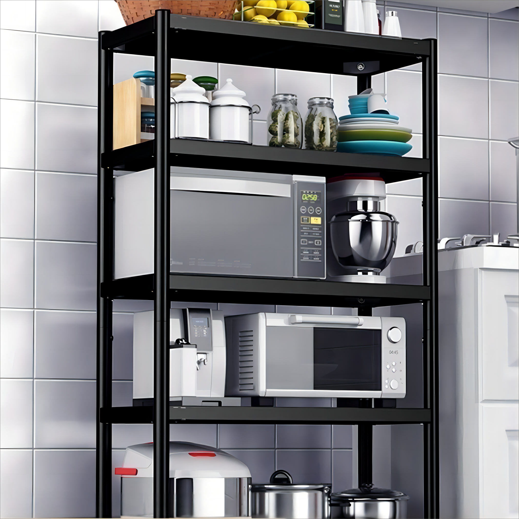 Stable Crevice Storage Rack Carbon Steel Spice Rack Narrow Cooker Holder Space-saving Movable Kitchen Shelf