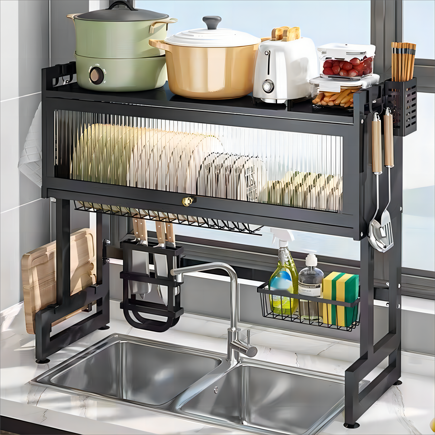 Hot-selling Drain Rack with Metal Frame Kitchen Sink Dish Storage  Cabinet Sink Storage Rack Bowl Plates Organizer